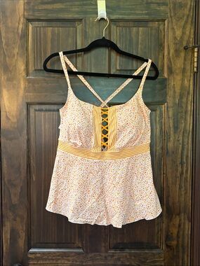 Lands' End Yellow Floral Lace-Up Swim Cami